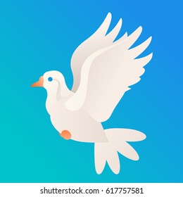 Vector beautiful white dove on blue sky background simple style peace symbol bird icon