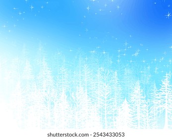 Vector hermoso marco de invierno ilustración de árboles blancos de invierno y copos de nieve en estilo de acuarela fantástica.