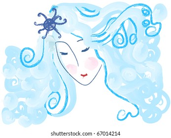 Vector beautiful winter woman's face illustration