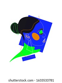 vector beautiful woman with african motives. One line continuous art