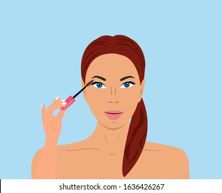 Vector of a beautiful woman applying mascara 