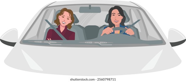 Vector of a beautiful woman driving a car with a best friend