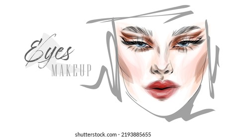 Vector beautiful woman face. Girl portrait with long black lashes