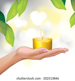 Vector Beautiful Woman Hand Holding Candle Illustration for Family, Health-care, People