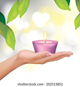 Vector Beautiful Woman Hand Holding Candle Illustration for Family, Health-care, People