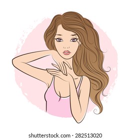 Vector Beautiful Woman With Long Wavy Hair