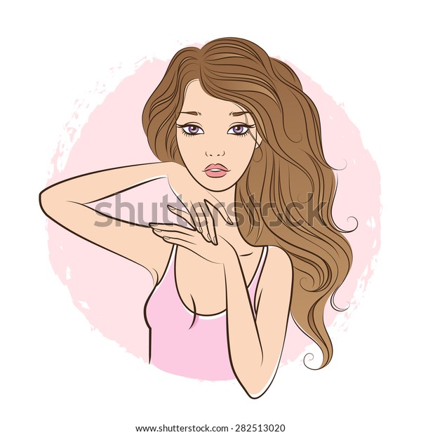 Vector Beautiful Woman Long Wavy Hair Stock Vector Royalty Free 282513020 Shutterstock