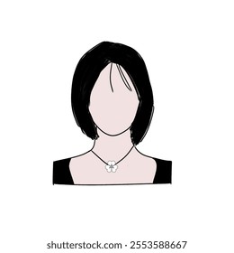 vector Beautiful woman with neck-length hair and slightly messy thin bangs.