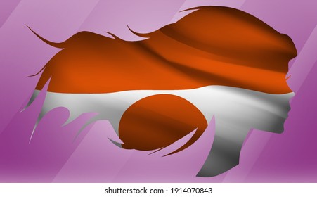 Vector beautiful woman portrait silhouette with long flowing hair in national flag of Niger on pink background