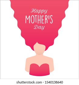 Vector beautiful woman silhouettes with red hair and text Happy Mother's day. White background.