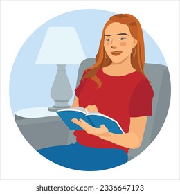 Vector of a beautiful woman sitting and reading a book