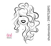 Vector beautiful woman smiles. Thick curly haircut illustration. Thin line style object. Web design, advertisement, journal, poster, advertisement banner, print decoration element