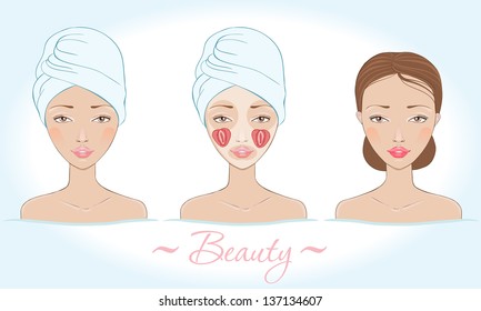 Vector Beautiful Woman. Take care of skin. SPA