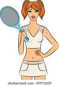 Vector beautiful woman with tennis racket