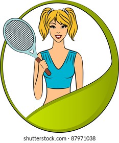 Vector beautiful woman with tennis racket