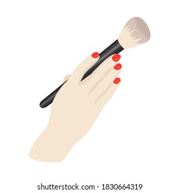 Vector beautiful woman's hand with make up brush. Icon, sticker for internet store. For beauty salon, make up artist, print, poster, decorative card.
