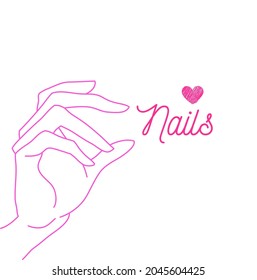 Vector beautiful woman's hand in pink color. Letters of writing about the love of nail masters.
Inspirational quotes for beauty salons, prints, decorative cards.