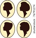 vector beautiful women and girl silhouettes with different hairstyle, set
