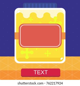 A vector of beautiful yellow honey bottle isolated on dark blue background and orange floor, flat style for game