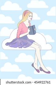 vector beautiful young blond girl reading a book
Reading gives wings to your dream 