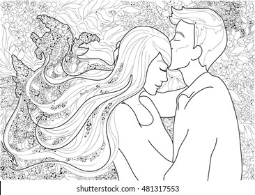 boy kissing girl on forehead drawing