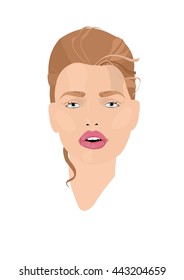 Vector of beautiful young girl. Blonde with pink lips. Woman isolated on a white background.