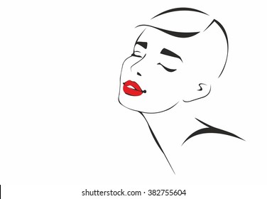 Vector of beautiful young girl. An image is isolated on a white background. Blonde with red lips. 