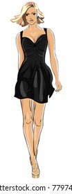 vector beautiful young girl in a little black dress isolated on white background