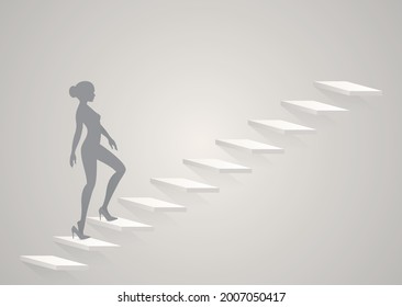 Vector beautiful young woman going up stairs.