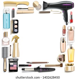 Vector Beauty Accessories Frame isolated on white background