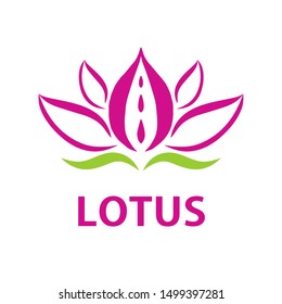 Vector beauty business logo design template. Pink hand drawn lotus flower isolated on white background. Spa salon, beauty or yoga studio concept.