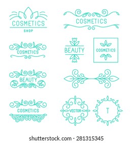 Vector beauty and cosmetics logos and labels in trendy linear style - organic and natural badges and icons 