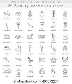 Vector Beauty Cosmetics ultra modern outline line icons for web and apps.