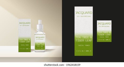 Vector Beauty Eco Packaging Label Templates. Facial toner tea tree. Moisture Essence Skin Care Cosmetic composition label, sticker. Design vector illustration.