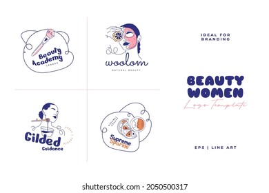 Vector beauty logo template set. For business in the industry of beauty, health, personal hygiene. Linear stylized image. Logo of a beauty salon, health industry, makeup artist.