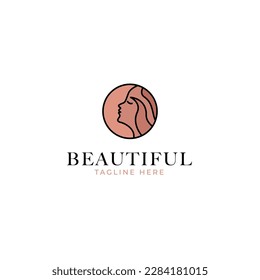 Vector beauty logo with woman head inside circle design concept illustration idea