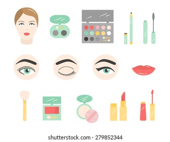 Vector Beauty Make Up Cosmetics flat icon set