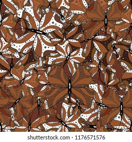 Vector. Beauty in Nature. Pattern for fabric, textile, print and invitation. Beautiful butterfly flying on brown, white and black background. Seamless pattern.