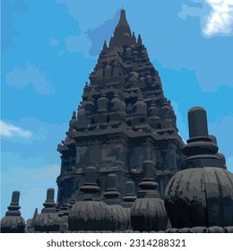 Vector of The beauty of Prambanan Temple which is the largest hindu temple in indonesia, yogyakarta, indonesia