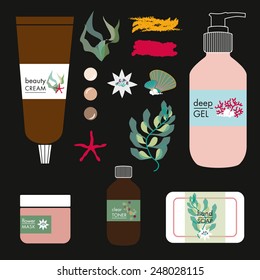 Vector beauty products on black background. Vector and Illustration design