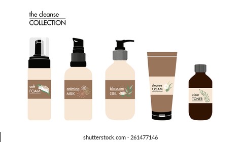 Vector beauty products on white background with flowers. Vector and Illustration design