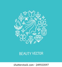 Vector beauty and spa line logo and sign - abstract design elements for cosmetics