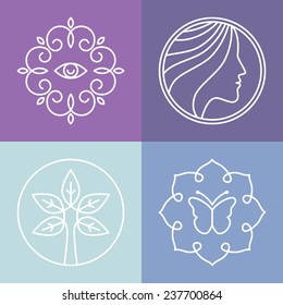 Vector beauty and spa line logos and signs - abstract design elements for salons and cosmetics