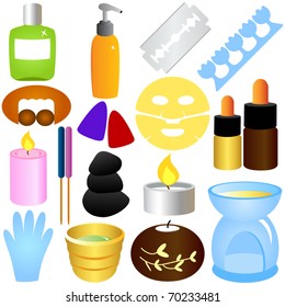 Vector of Beauty tools, Spa Icons, Relaxation, Massage. A set of cute and colorful icon collection isolated on white background