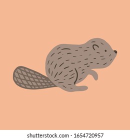 Vector beaver. Cute hand drawn cartoon animal. Flat element for you design, perfect for card, sticker, poster, packaging, t short print or baby cloth.