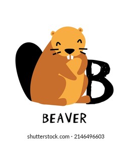 Vector beaver isolated on white background. Alphabet for kids