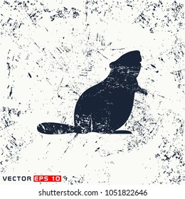 Vector beaver silhouette on grunge background