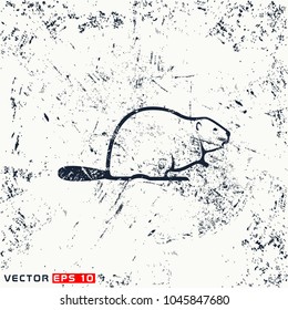 Vector Beaver Silhouette View Side On Grunge Background