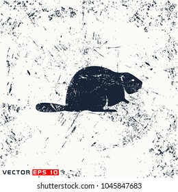 Vector Beaver Silhouette View Side On Grunge Background