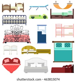 Vector bed icon set interior home rest